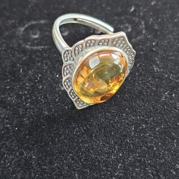 S925 Sterling Silver Natural Amber Stone - Picture 3 of 4